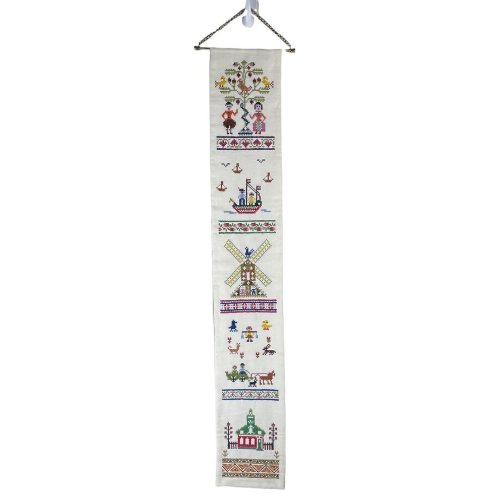 Columbia Minerva Corp 1973 Cross Stitch Bell Pull No 6536 Home Decor Folk Art - Picture 1 of 11